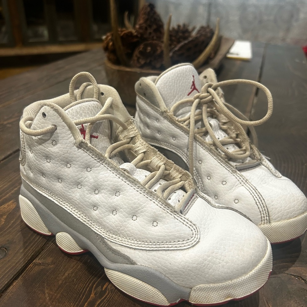 Jordan Kids White/Tan Basketball Sneakers with Red Logo